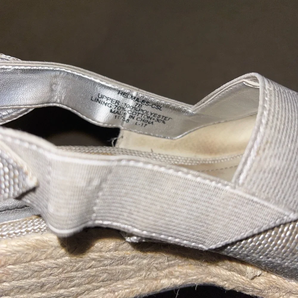 Lauren Ralph Lauren Silver Espadrille Wedges Size 7B Slingback Canvas